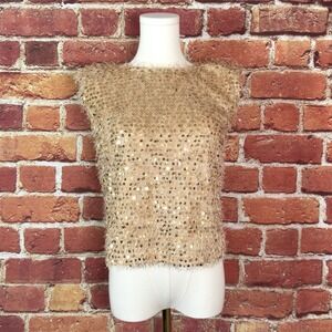 Easel Los Angeles Alora‎ Feathered Sequin Tank  Gold Size Small NWT